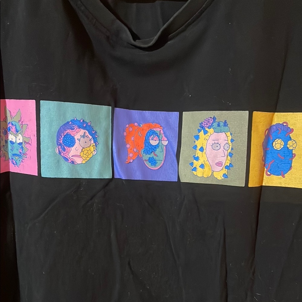 Black and Blue Short Sleeve Tee with Vibrant Cartoon Panels - Picture 2 of 5